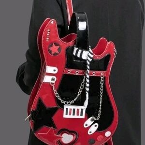 Source Unknown Red and Black Guitar Crossbody Bag